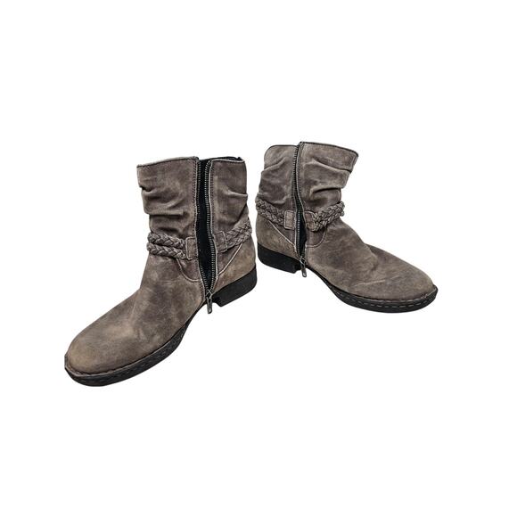 Born 8 Abernath Braided Cross Strap Ankle Boots Gray Suede Distressed Boho - Picture 3 of 4